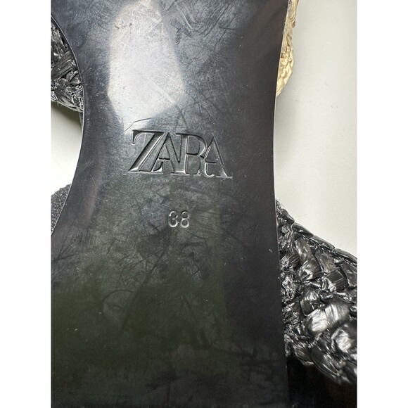 ZARA Woven Rafia Pointed Toe Black Tan Slingback Flat‎ Sandal Women US 7.5 NEW - Picture 11 of 12
